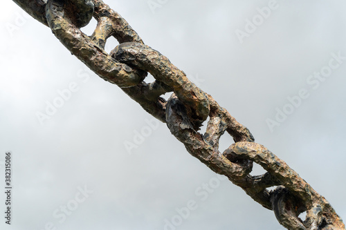 close up of a large rusty chain.