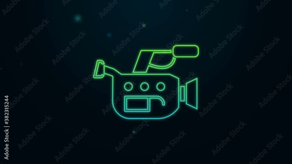 Glowing neon line Cinema camera icon isolated on black background. Video camera. Movie sign. Film projector. 4K Video motion graphic animation Glowing neon line Cinema camera icon isolated on black background. Video camera. Movie sign. Film projector. 4K Video motion graphic animation