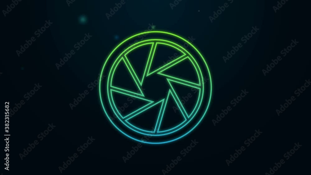 Glowing neon line Camera shutter icon isolated on black background. 4K Video motion graphic animation Glowing neon line Camera shutter icon isolated on black background. 4K Video motion graphic animation