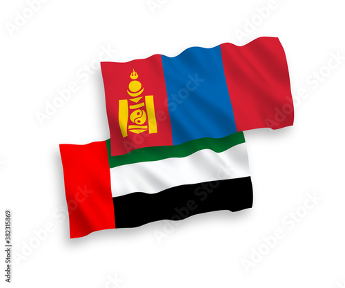 Flags of Mongolia and United Arab Emirates on a white background