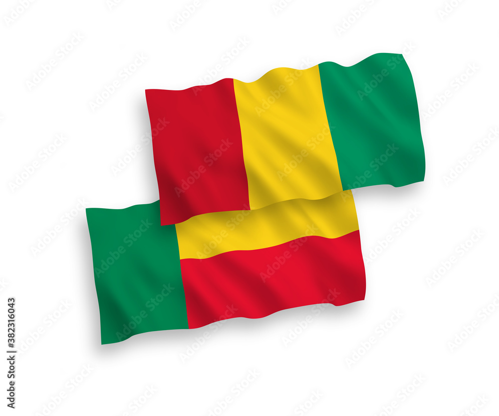 Obraz premium Flags of Guinea and Benin on a white background