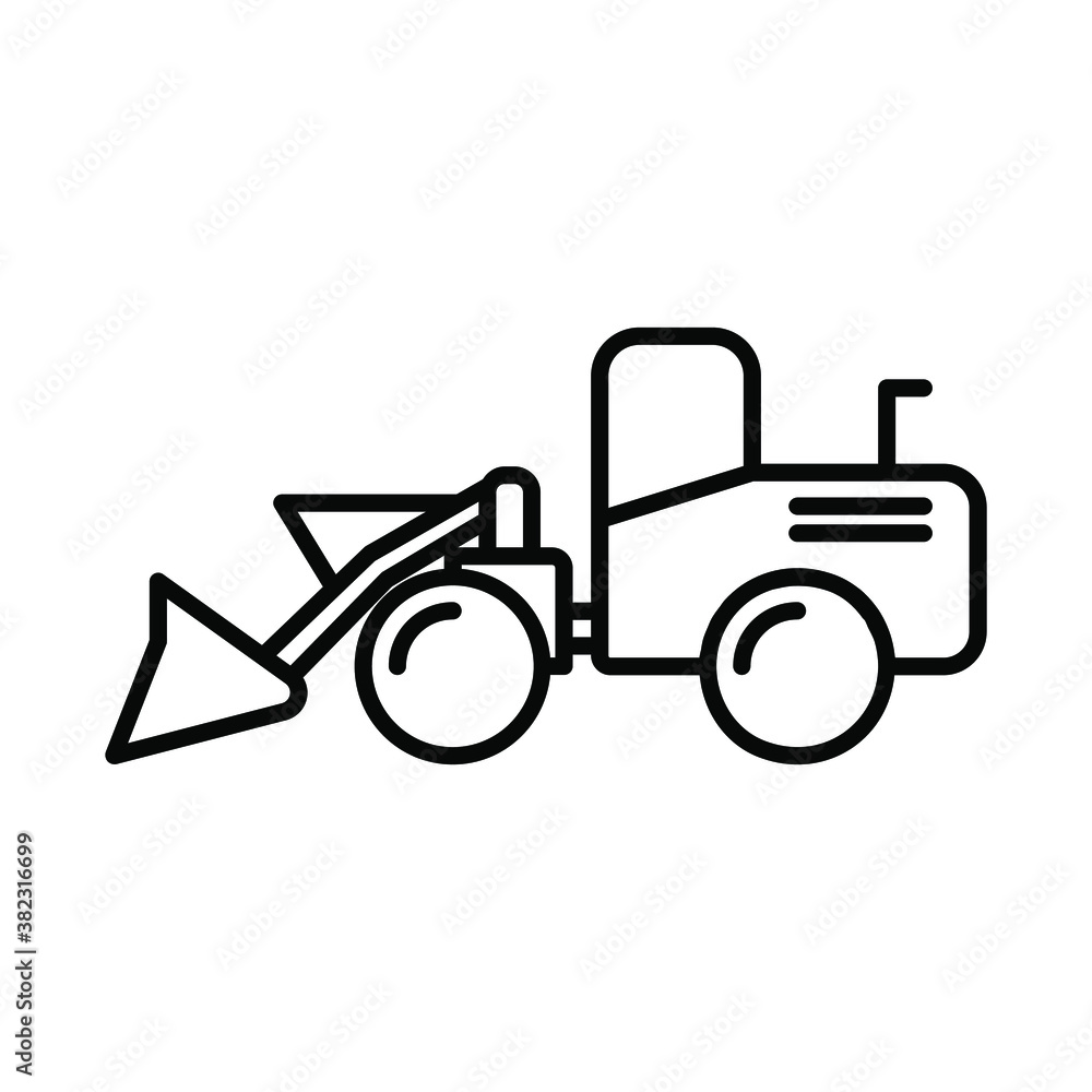 wheel loader icon. Isolated vector of construction equipment. 
Heavy equipment vehicles. Illustration of outline icon on white background. 
Perfect use for icons, web, patterns, designs, etc.