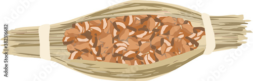 わらに包まれた昔の納豆のイラスト