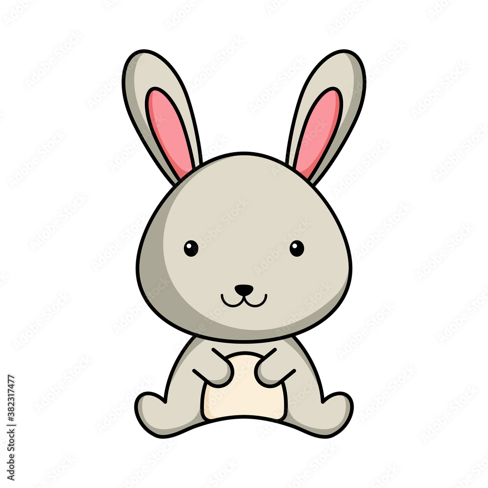 Obraz premium Cute business hare icon on white background. Mascot cartoon animal character design of album, scrapbook, greeting card, invitation, flyer, sticker, card. Flat vector stock illustration.
