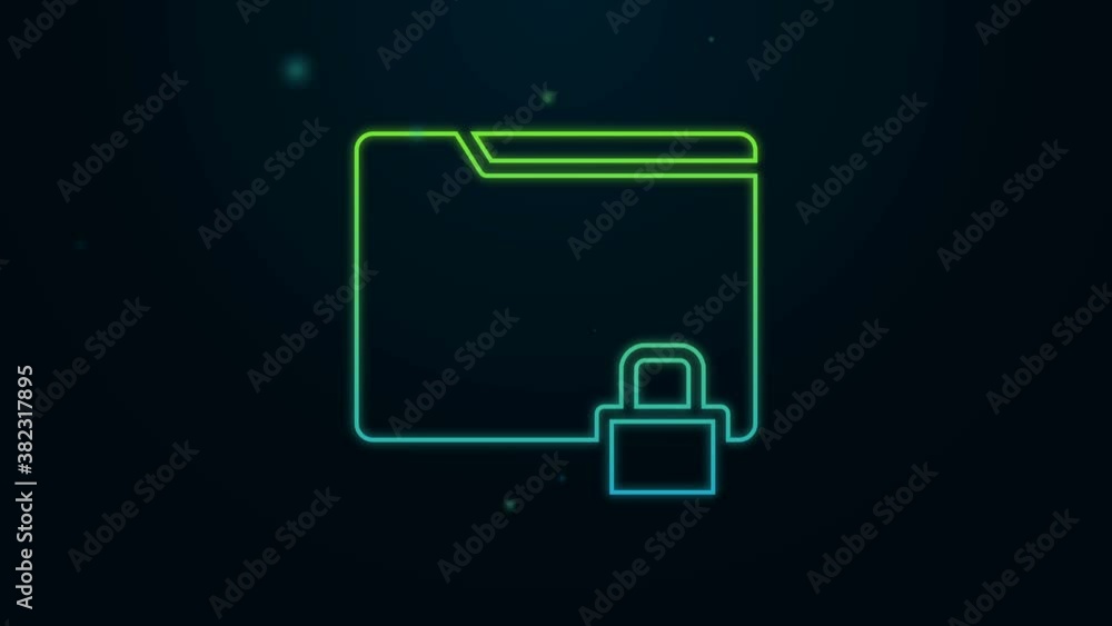 Glowing neon line Folder and lock icon isolated on black background. Closed folder and padlock. Security, safety, protection concept. 4K Video motion graphic animation Glowing neon line Folder and lock icon isolated on black background. Closed folder and padlock. Security, safety, protection concept. 4K Video motion graphic animation