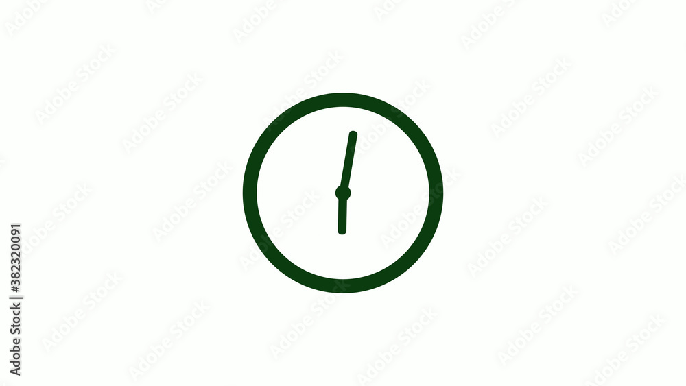 Green dark 12 hours circle clock icon on white background,clock icon,new clock icon