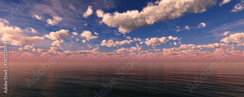 Sea and sky with clouds  seascape panorama  3D rendering