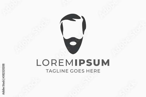 Man face barber shop logo design. hairstyle, male, haircut, fashion, hipster, mustache vector illustration.