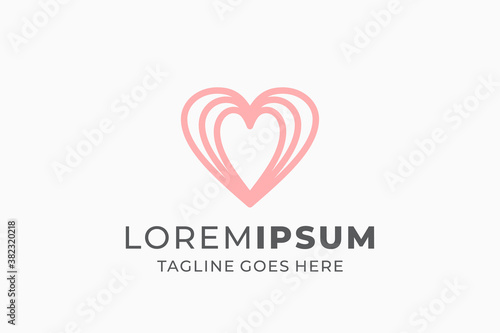 minimalist pink heart line logo design. valentine, romance, love, cardiology, heartbeat vector illustration.