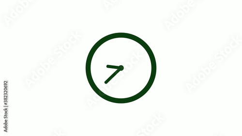 New green dark circle 12 hours clock icon on white background,clock icon