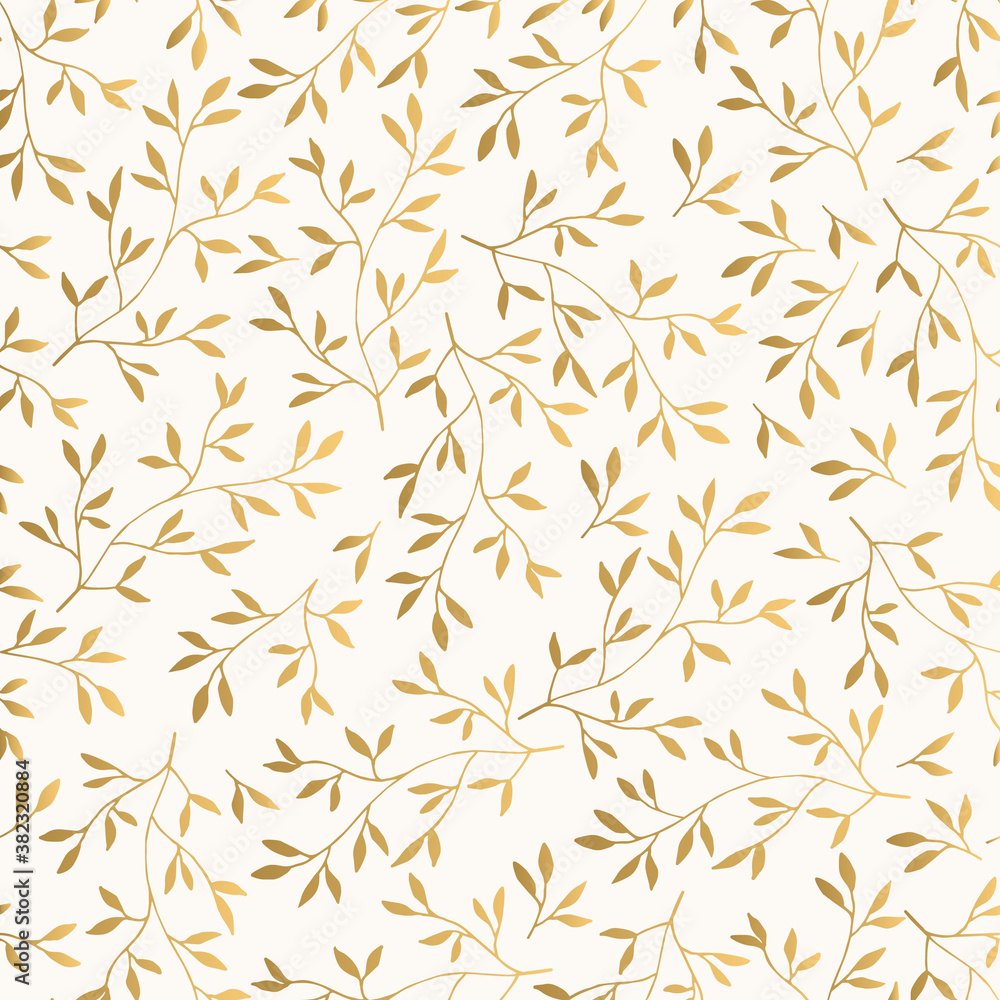 Golden foliage pattern. Vector botanical background. 