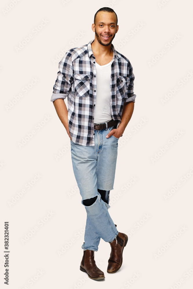 african-american young man wearing casual shirt over white background african-american young man wearing casual shirt over white background