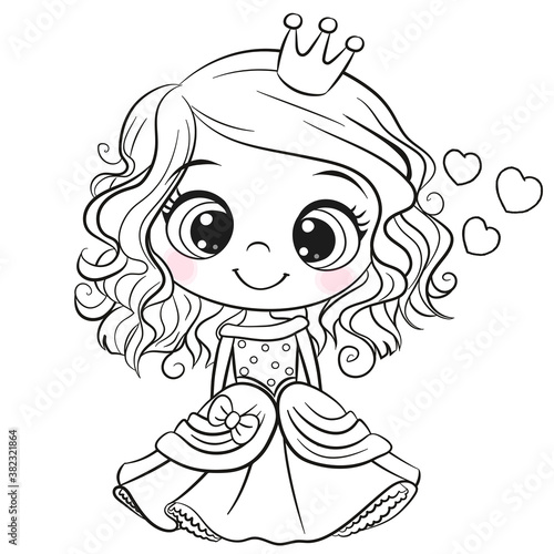 Cartoon Princess outlined for coloring book isolated on a white background