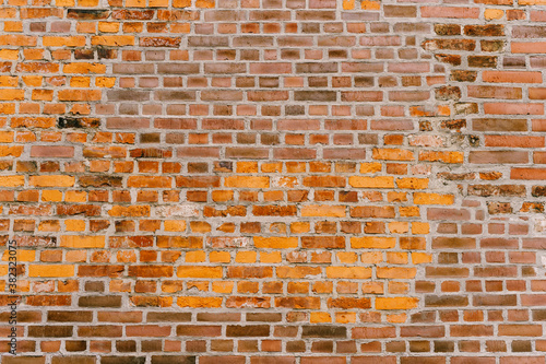 Texture old brick wall in yellow and brown color.