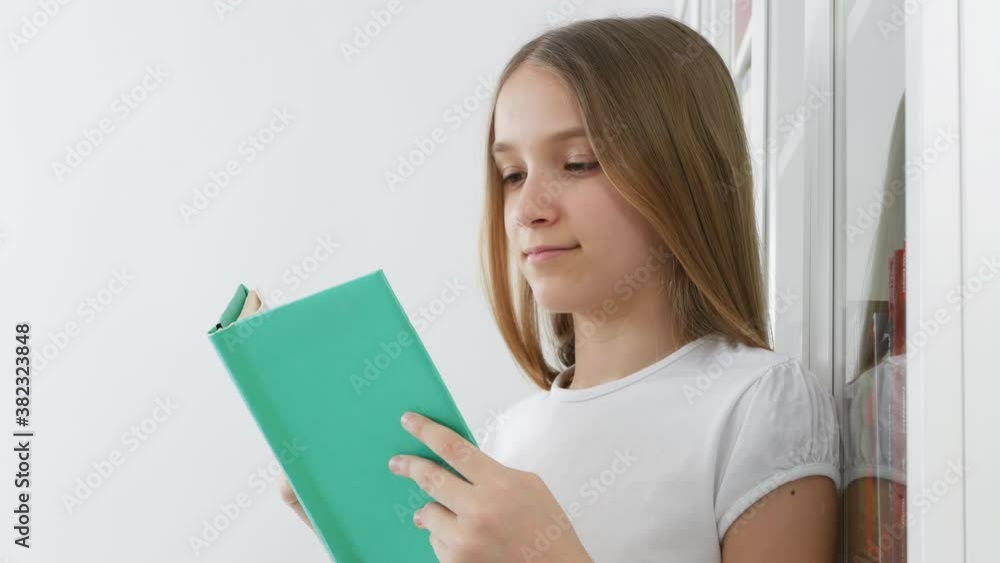 Kid Reading Books, Student Child in School Library, Teenager Blonde Girl Studying Learning in Classroom, Children Education Kid Reading Books, Student Child in School Library, Teenager Blonde Girl Studying Learning in Classroom, Children Education
