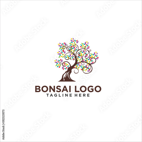 bonsai oak tree logo design template silhouette vector icon