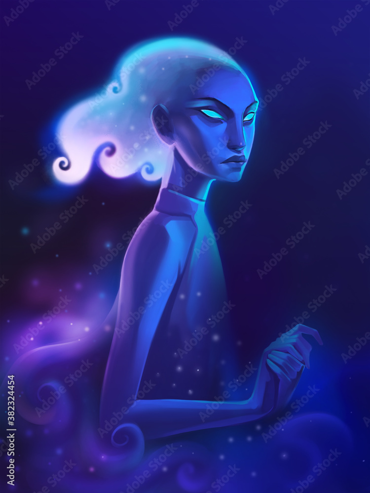 A Fantasy girl with magic. Mysterious in cosmos A Fantasy girl with magic. Mysterious in cosmos