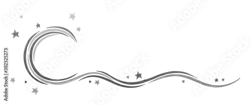 A stylized moon symbol with stars and wave.