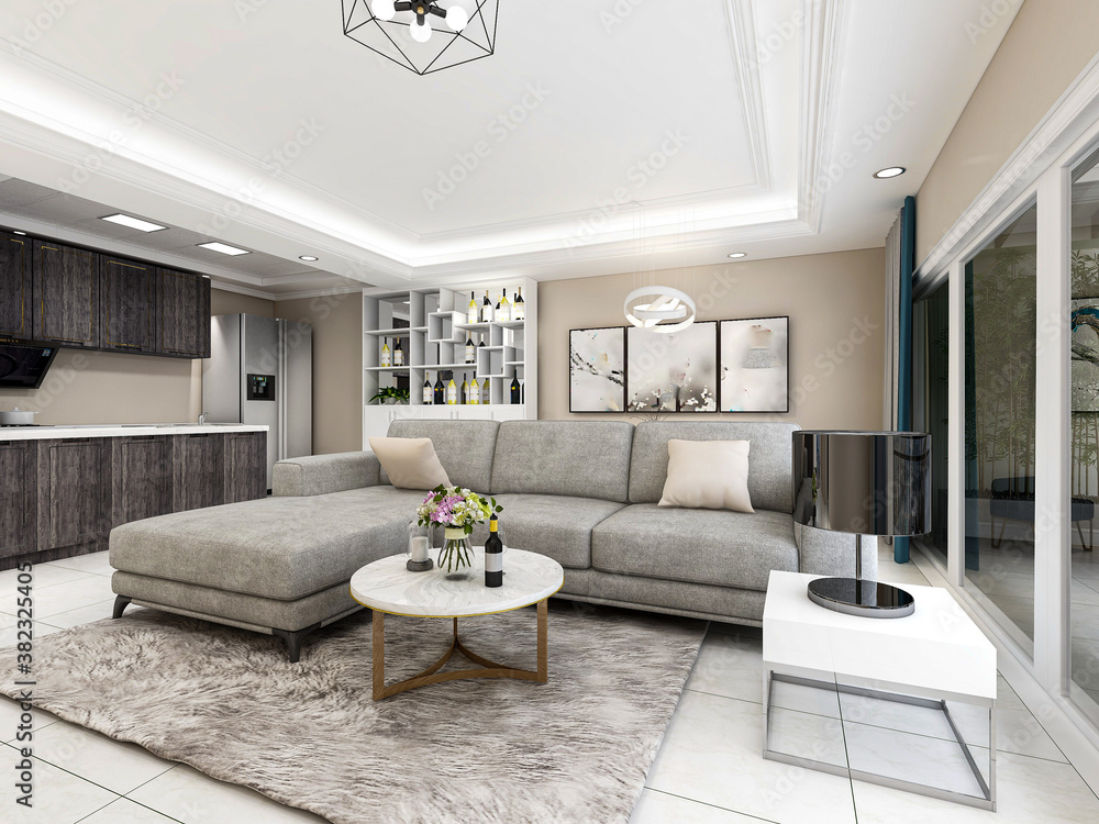 Fototapeta premium Modern living room with sofa, TV, etc