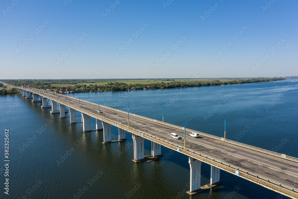The bridge in Kherson city aerial view.