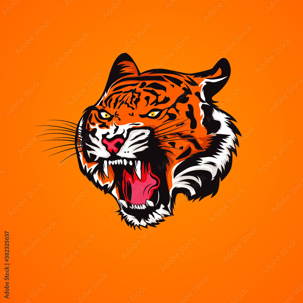Fototapeta premium Roaring tiger head in detailed style vector illustration