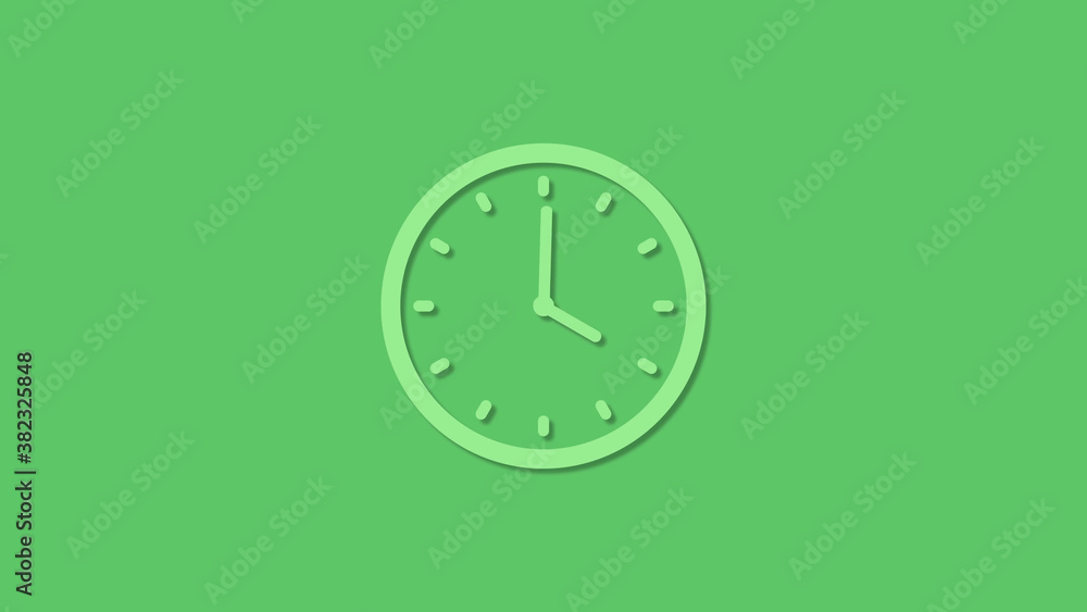Amazing 12 hours green color clock icon on green background,3d clock icon Amazing 12 hours green color clock icon on green background,3d clock icon