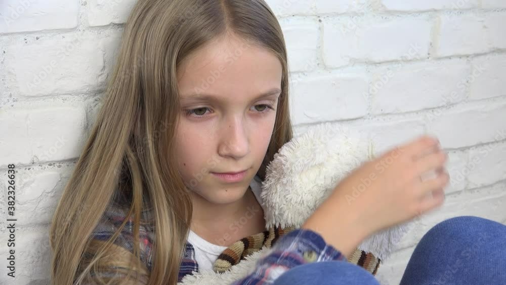 Unhappy Expression of Child, Sad Thoughtful Kid, Stressed Ill Teenager Girl in Depression, Sick Child, Abused Young Person Unhappy Expression of Child, Sad Thoughtful Kid, Stressed Ill Teenager Girl in Depression, Sick Child, Abused Young Person