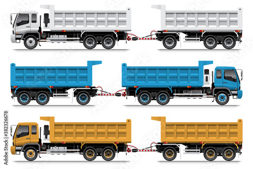 VECTOR EPS10 - dump trailer truck double unit 22 wheel. supply delivery truck for mine plant or construction site.