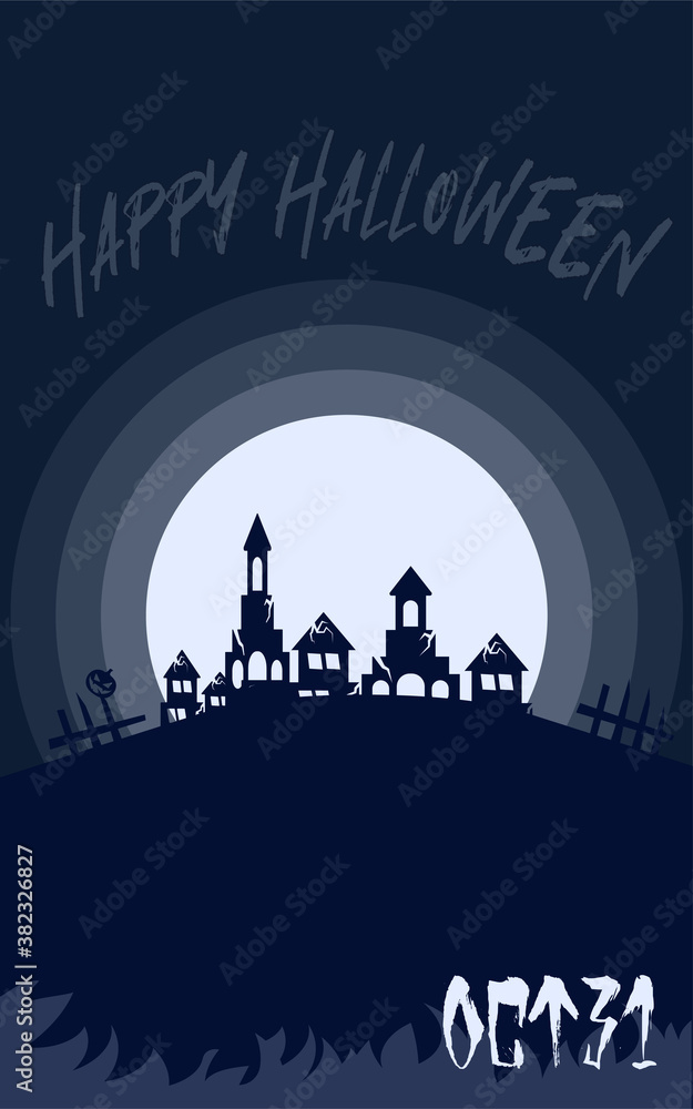 Fototapeta premium Halloween poster. Scary party invitation flyer template with horror symbols pumpkin vector halloween background. Vintage Postcard vector design