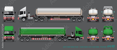VECTOR EPS10 - semi-trailer fuel tanker truck 18 wheels template, 
isolate on dark background.