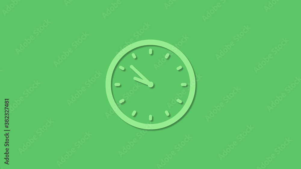 Amazing circle green color 12 hours clock icon on green background,clock icon