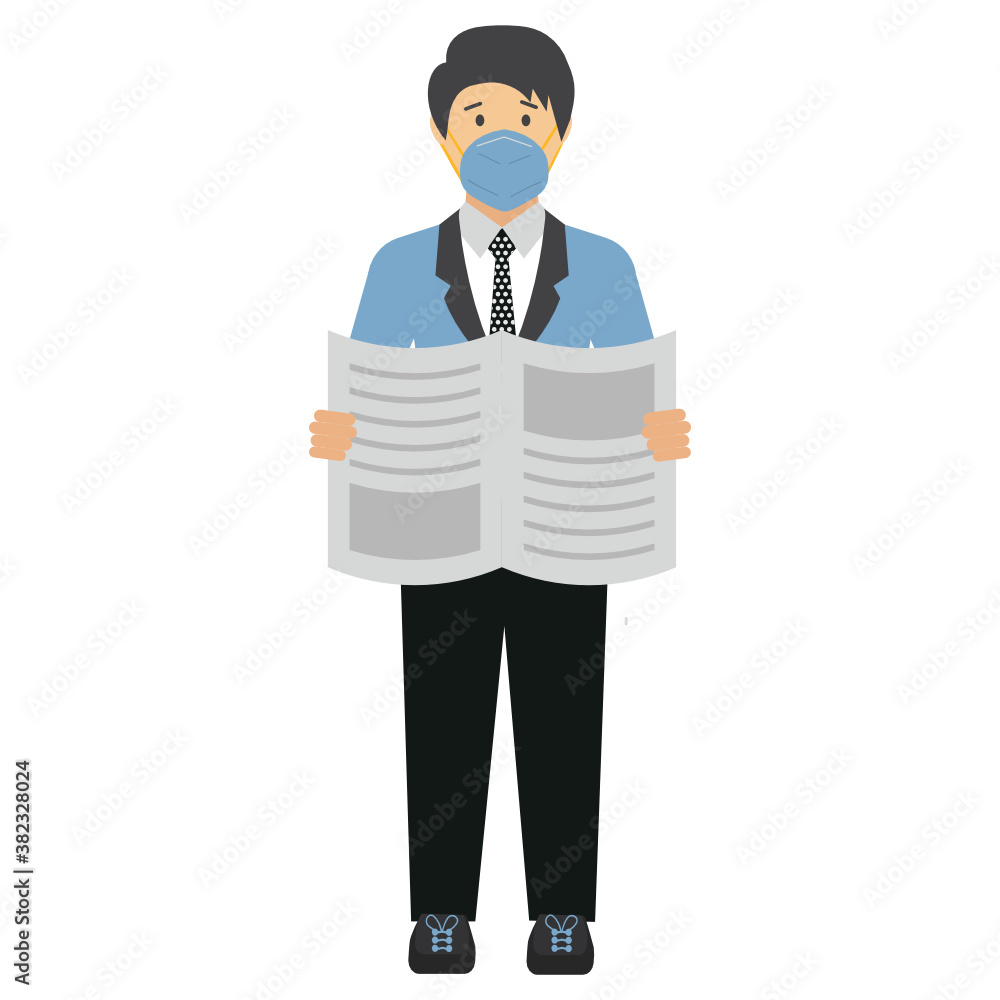 Businessman reading newspaper Concept Vector Icon illustration, New normal Business character on white background, Executive wearing coronavirus prevention surgical face mask Design Businessman reading newspaper Concept Vector Icon illustration, New normal Business character on white background, Executive wearing coronavirus prevention surgical face mask Design