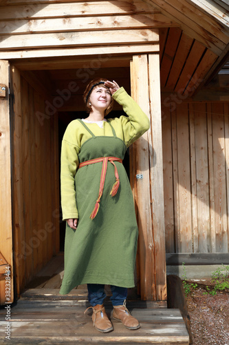 Viking woman on porch
