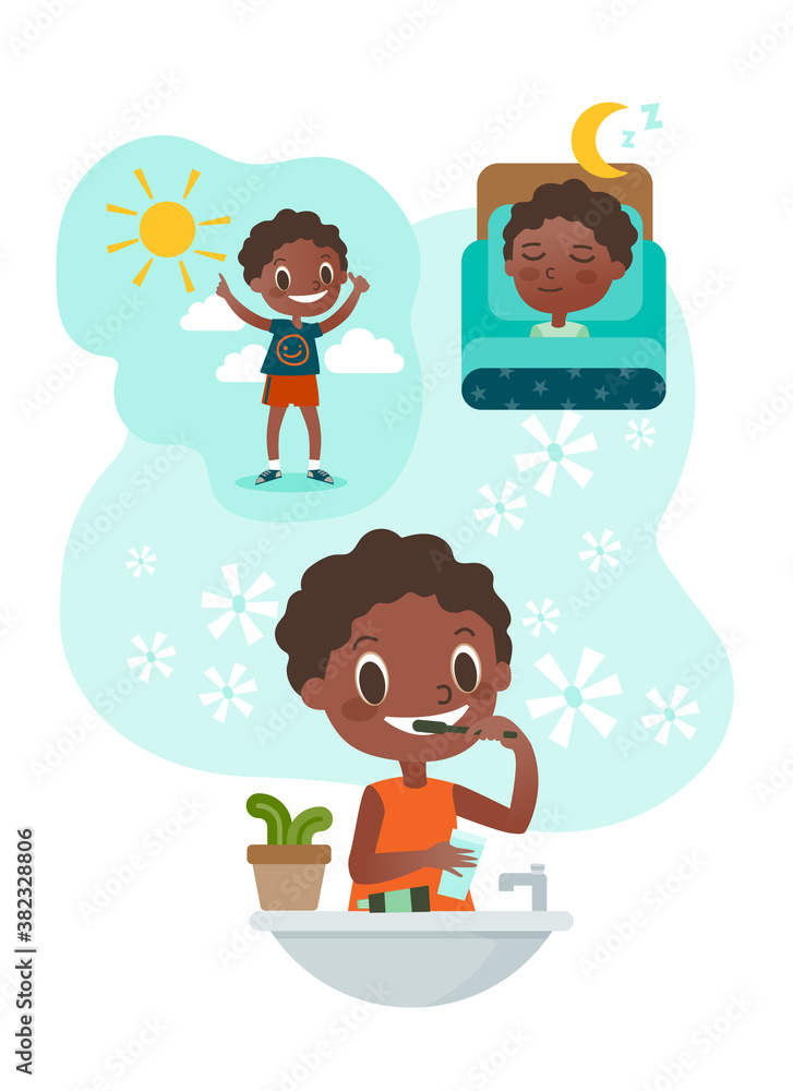 black boy brushing teeth illustration