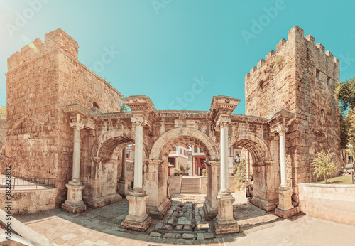 famous tourist and archaeological site of Antalya is The Emperor Hadrian's gate in the old city. Travel destinations and vacation in Turkey