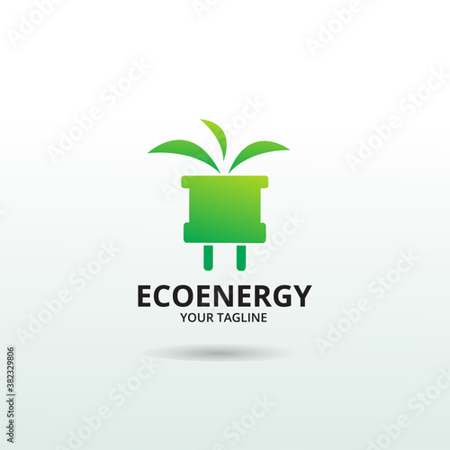 Eco Energy Logo Template. Illustration vector graphic. Design concept plug With leaf symbol. Perfect for corporate, technology, initial , community and more technology brand identity