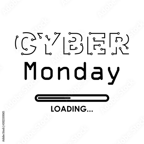 Ofertas del Cyber Monday. Logotipo con texto Cyber Monday con símbolo loading en color negro