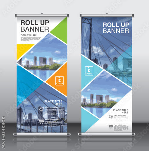 roll up brochure flyer banner design vertical template vector, abstract geometric background, modern x-banner and flag-banner,rectangle size.