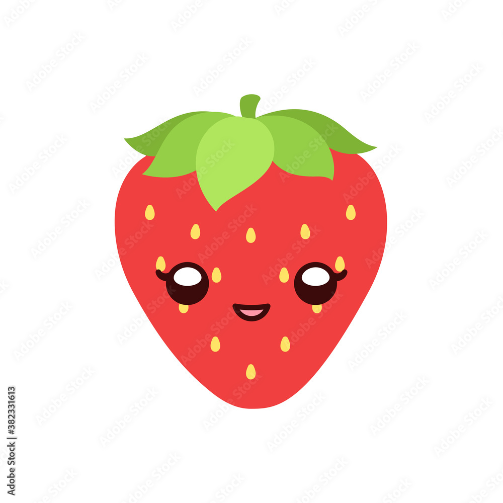 Obraz premium Cute strawberry with happy facial expression cartoon vector character illustration