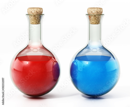 Health and mana potions isolated on white background. 3D illustration