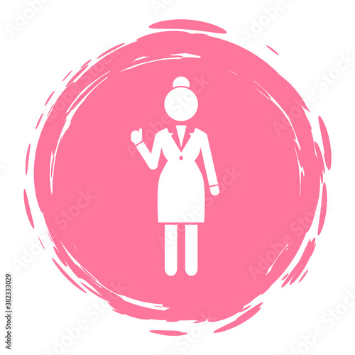 Business woman white silhouette. Lady dressed formal suit full length isolated on white background. Female raised her hand makes a welcome gesture. Holding thumb up, consent sign good job, well done