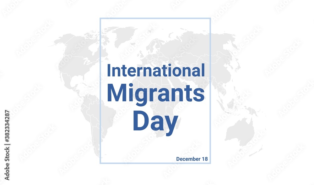 Naklejka premium International Migrants Day holiday card. December 18 graphic poster