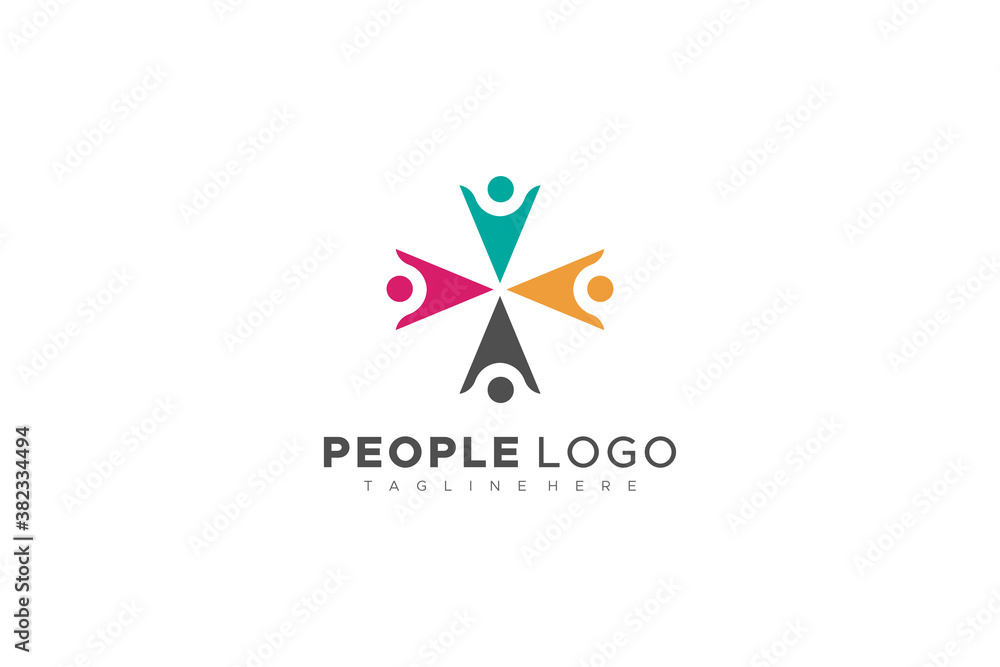 Abstract People Logo. Colorful Cross Plus Sign Human Symbol  isolated one white background. Usable for Business and Family Care Logos. Flat Vector Logo Design Template Element.