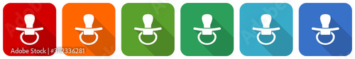 Pacifier, nipple icon set, flat design vector illustration in 6 colors options for webdesign and mobile applications