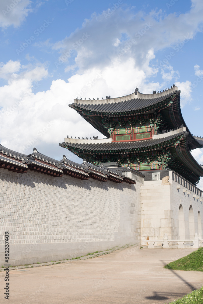 Gyeongbokgung palace landmark of Seoul, South Korea. roof with sky and cloud. Gyeongbokgung palace landmark of Seoul, South Korea. roof with sky and cloud.