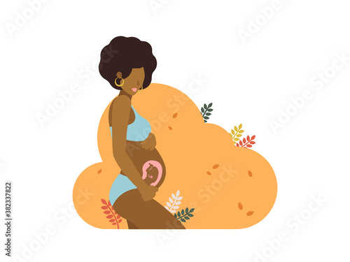 Simple Vector illustration of a african woman expecting a baby, flat people. Happy mom. Pregnancy Pretty pregnant woman. 
Nice colorful palette. EPS 8