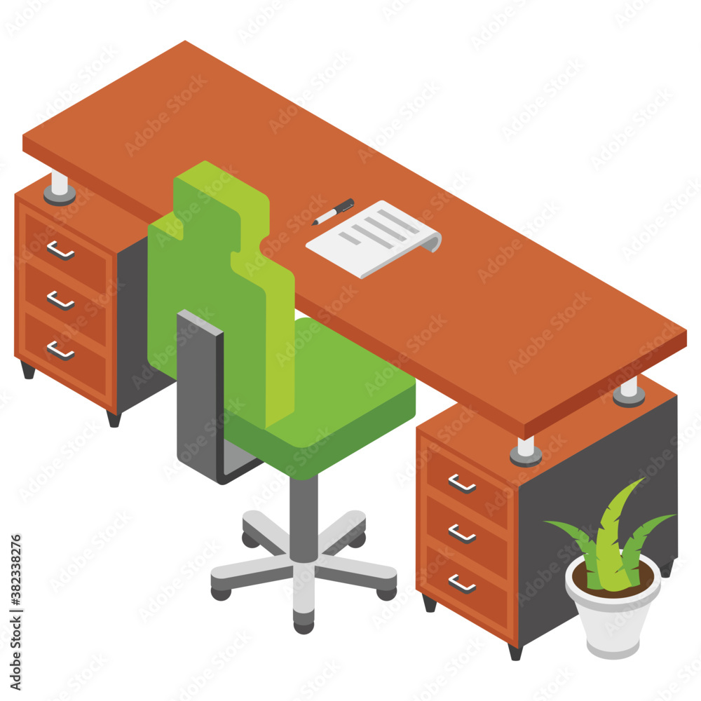 Fototapeta premium Office workplace, employer table flat icon 