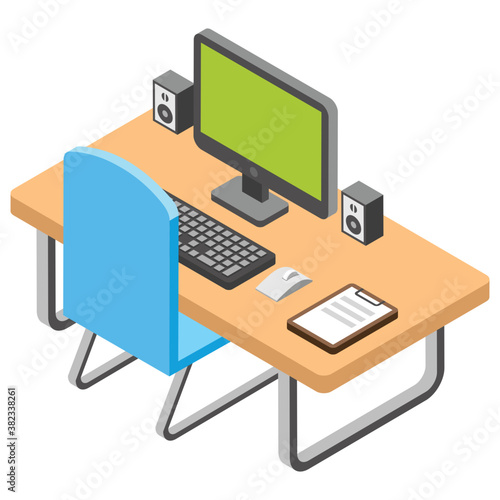  Office workplace, employer table flat icon 