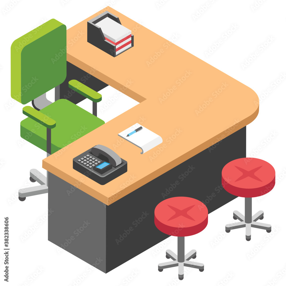 Naklejka premium Office workplace, employer table flat icon 