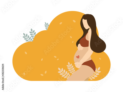 Simple Vector illustration of a woman expecting a baby, flat people. Happy mom. Pregnancy Pretty pregnant woman. 
Nice natural colors. EPS 8
